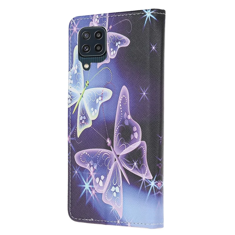 Cross Texture PU Leather Pattern Wallet Shockproof Folio Case with Kickstand Magnetic Closure for Samsung Galaxy M32 (Global Version) - Sparkle Butterfly