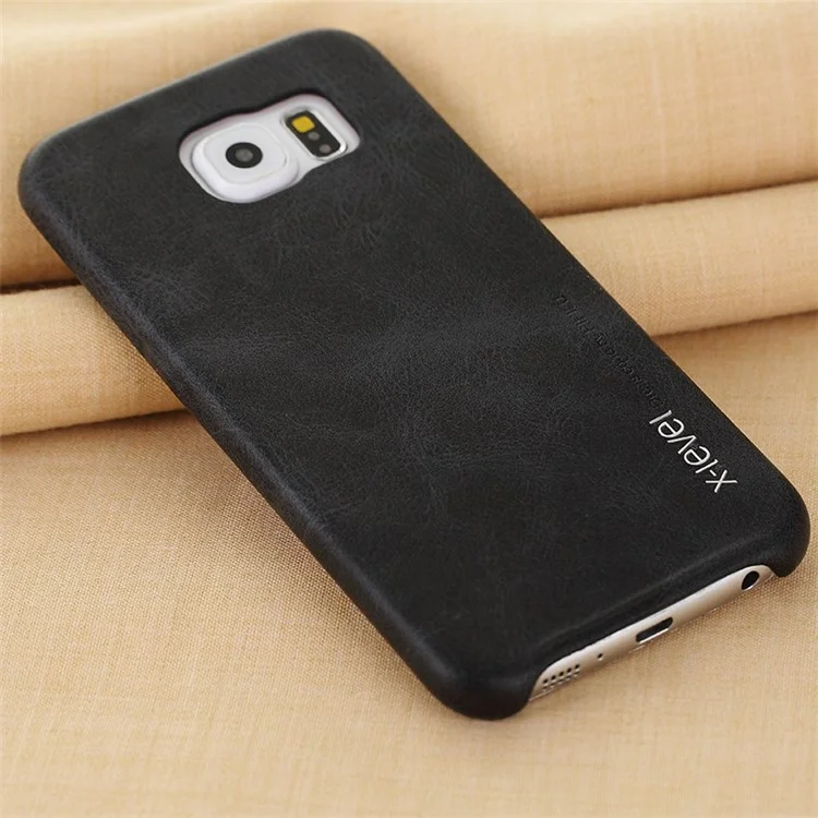 X-LEVEL Vintage Series PU Leather Coated Hard Case for Samsung Galaxy S6 Edge G925 - Black