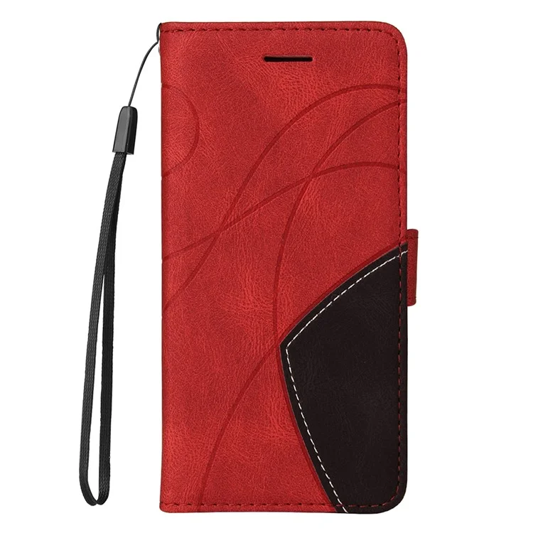 KT Leather Series-1 Leather Wallet Phone Cover Bi-color Splicing Style Case for Samsung Galaxy A22 5G (EU Version) - Red