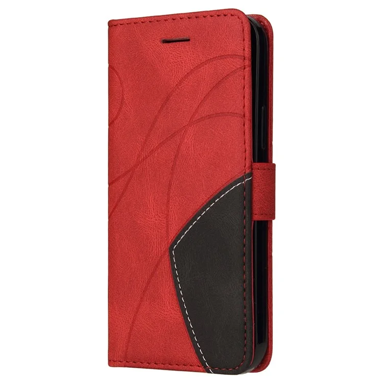 KT Leather Series-1 Leather Wallet Phone Cover Bi-color Splicing Style Case for Samsung Galaxy A22 5G (EU Version) - Red