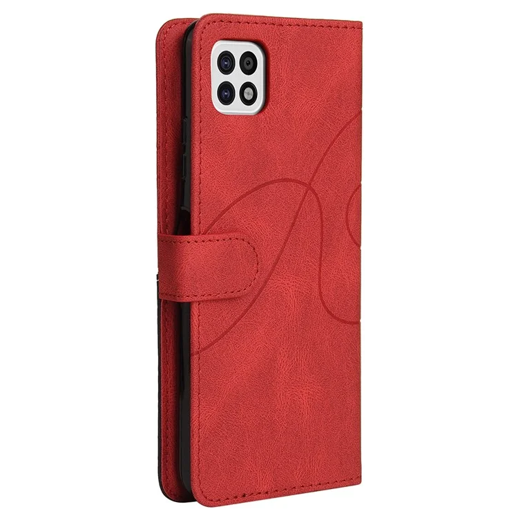 KT Leather Series-1 Leather Wallet Phone Cover Bi-color Splicing Style Case for Samsung Galaxy A22 5G (EU Version) - Red