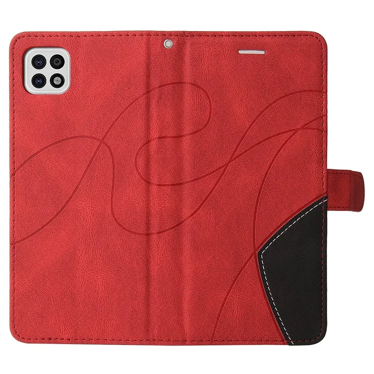 KT Leather Series-1 Leather Wallet Phone Cover Bi-color Splicing Style Case for Samsung Galaxy A22 5G (EU Version) - Red