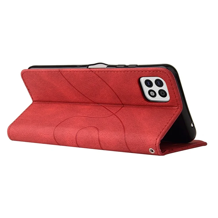 KT Leather Series-1 Funda de Cartera de Piel para Teléfono, Estilo Bicolor para Samsung Galaxy A22 5G (Versión UE) - Rojo