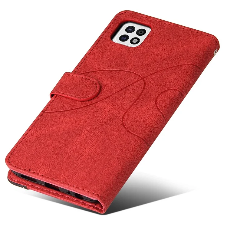 KT Leather Series-1 Funda de Cartera de Piel para Teléfono, Estilo Bicolor para Samsung Galaxy A22 5G (Versión UE) - Rojo