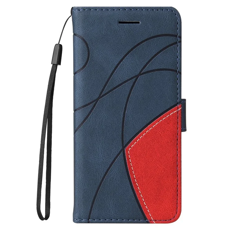 KT Leath Series-1 Stand Caractéristique de Bracelet Bi-couleur Style D'épissage PU Cuir Flip Portefeuille Téléphone Couverture Folio Pour Samsung Galaxy A52 4g / 5G / A52s 5G - Bleu