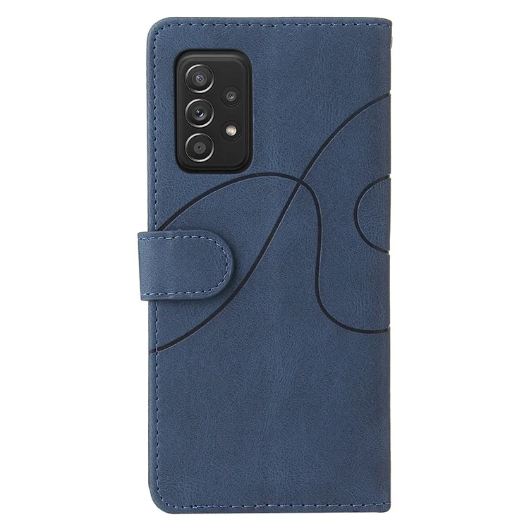 KT Leath Series-1 Stand Caractéristique de Bracelet Bi-couleur Style D'épissage PU Cuir Flip Portefeuille Téléphone Couverture Folio Pour Samsung Galaxy A52 4g / 5G / A52s 5G - Bleu