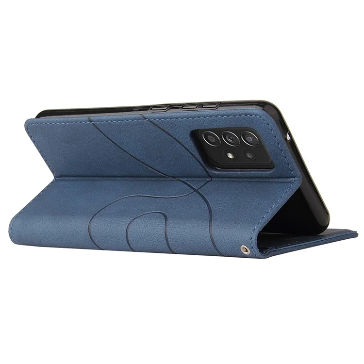 KT Leath Series-1 Stand Caractéristique de Bracelet Bi-couleur Style D'épissage PU Cuir Flip Portefeuille Téléphone Couverture Folio Pour Samsung Galaxy A52 4g / 5G / A52s 5G - Bleu