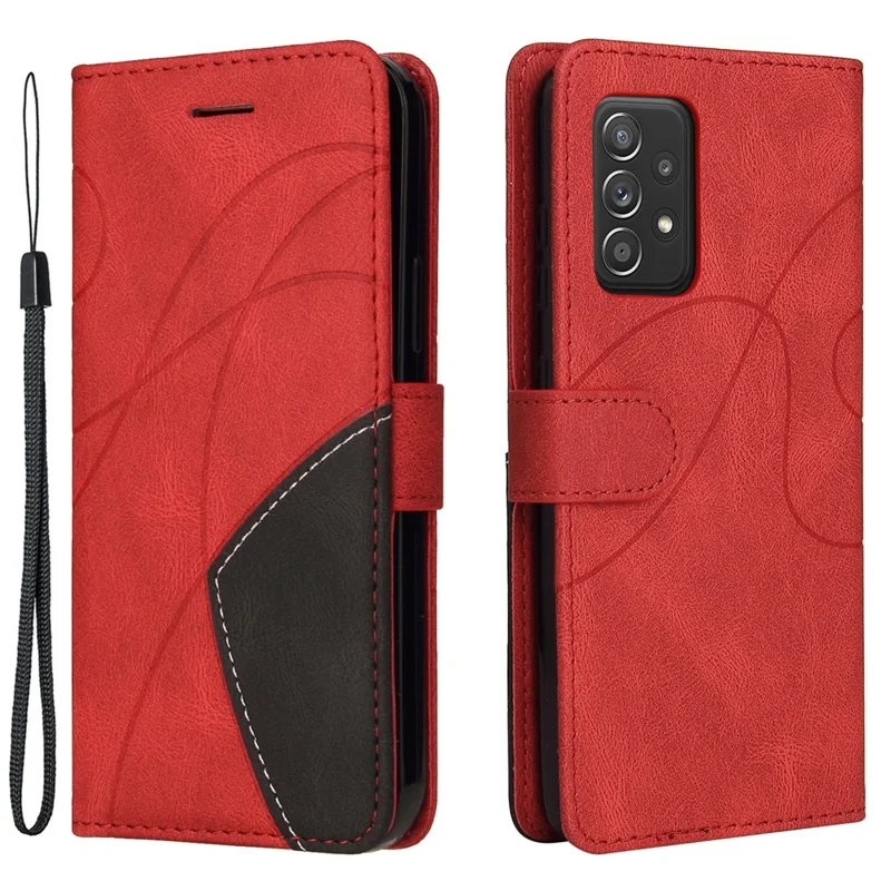 For Samsung Galaxy A52 4G / 5G / A52s 5G Leather Case Wallet Stand Color Splicing Phone Cover - Red