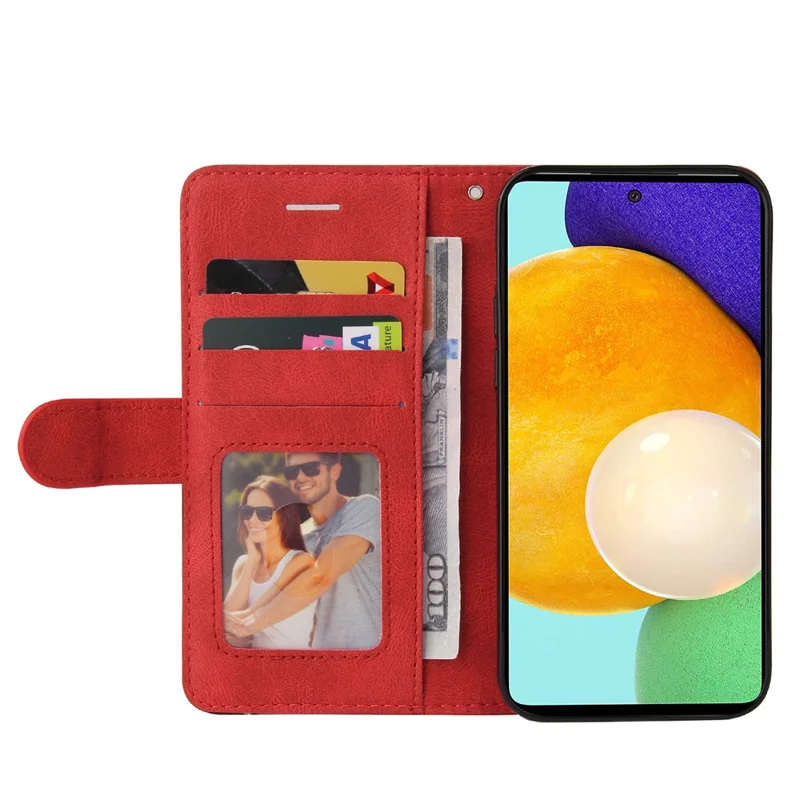 For Samsung Galaxy A52 4G / 5G / A52s 5G Leather Case Wallet Stand Color Splicing Phone Cover - Red