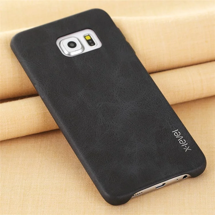 X-LEVEL Vintage Leather Coated Hard Protective Shell for Samsung Galaxy S6 edge Plus G928 - Black