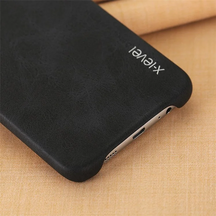 X-LEVEL Vintage Leather Coated Hard Protective Shell for Samsung Galaxy S6 edge Plus G928 - Black