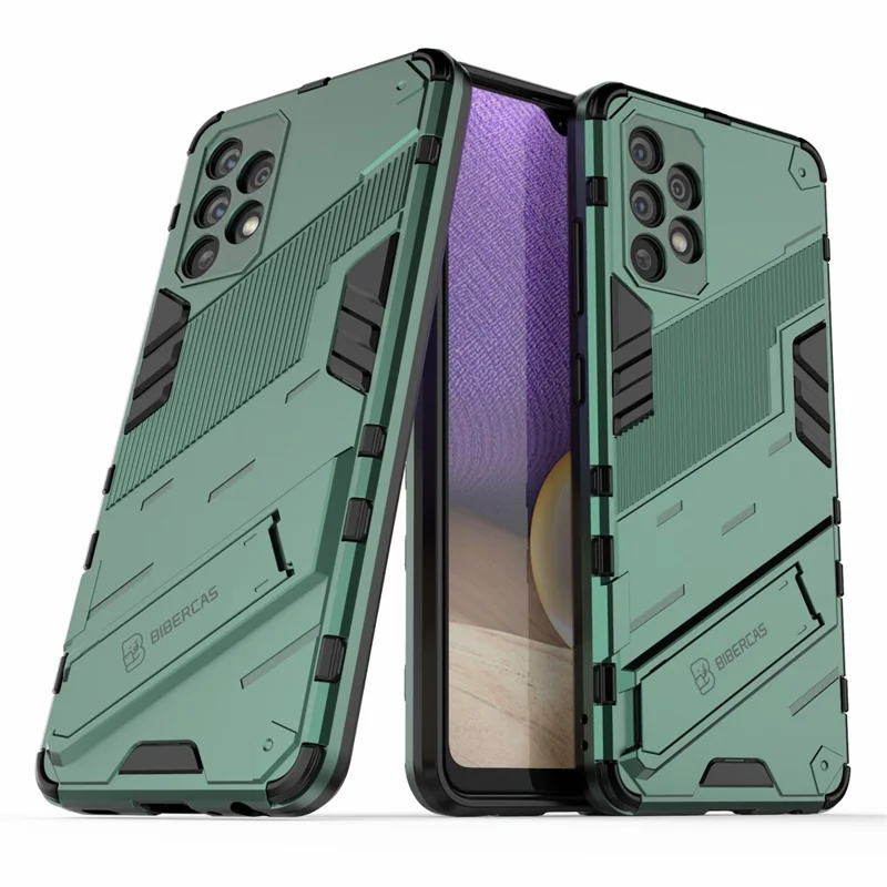 Full Body Heavy Duty Hybrid Hard PC Soft TPU Shockproof Protective Cover with Folding Kickstand for Samsung Galaxy A32 4G (EU Version) - Green