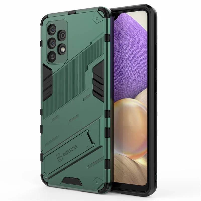 Full Body Heavy Duty Hybrid Hard PC Soft TPU Shockproof Protective Cover with Folding Kickstand for Samsung Galaxy A32 4G (EU Version) - Green