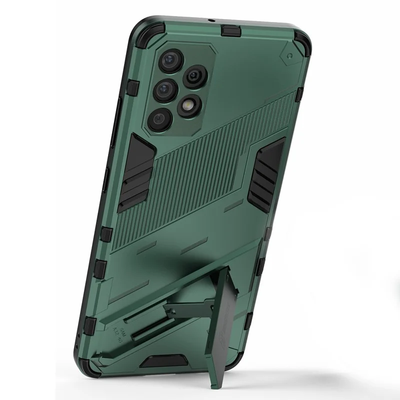 Full Body Heavy Duty Hybrid Hard PC Soft TPU Shockproof Protective Cover with Folding Kickstand for Samsung Galaxy A32 4G (EU Version) - Green
