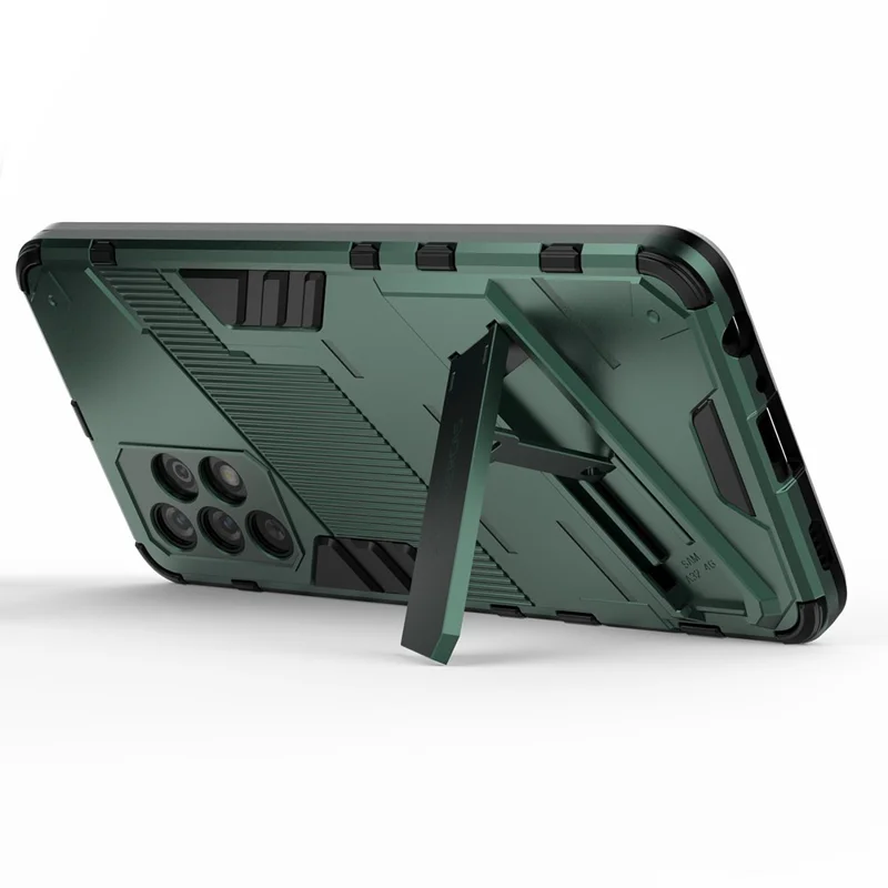 Full Body Heavy Duty Hybrid Hard PC Soft TPU Shockproof Protective Cover with Folding Kickstand for Samsung Galaxy A32 4G (EU Version) - Green