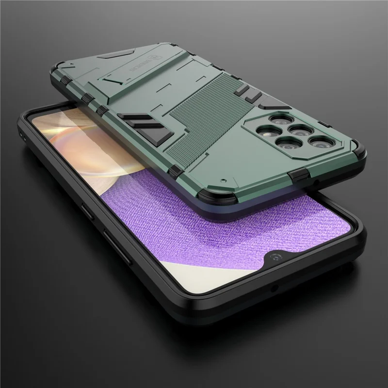 Full Body Heavy Duty Hybrid Hard PC Soft TPU Shockproof Protective Cover with Folding Kickstand for Samsung Galaxy A32 4G (EU Version) - Green