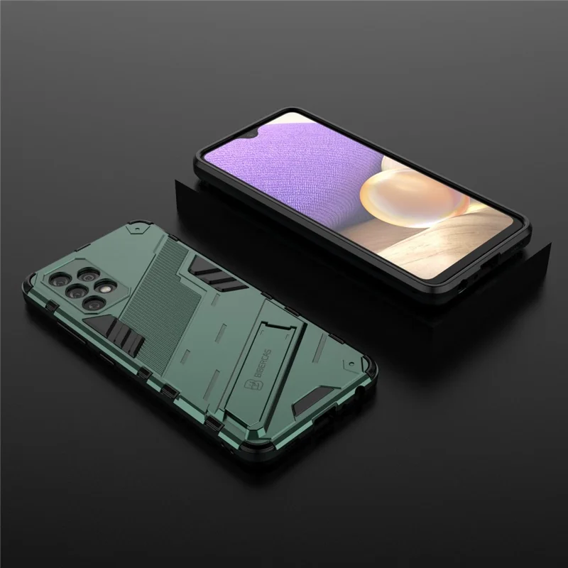 Full Body Heavy Duty Hybrid Hard PC Soft TPU Shockproof Protective Cover with Folding Kickstand for Samsung Galaxy A32 4G (EU Version) - Green