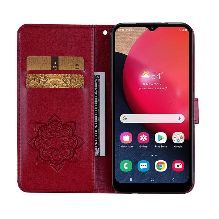 Portefeuille en cuir avec support pour téléphone, décoration de strass imprimé hibou pour Samsung Galaxy A03s (166,5 x 75,98 x 9,14 mm) - Rouge