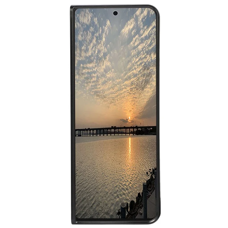 ПК + Genuine Leather Back Phone Case Cover для Samsung Galaxy Z Fold3 5G Close-Fit 180-Degree Folding - Черный