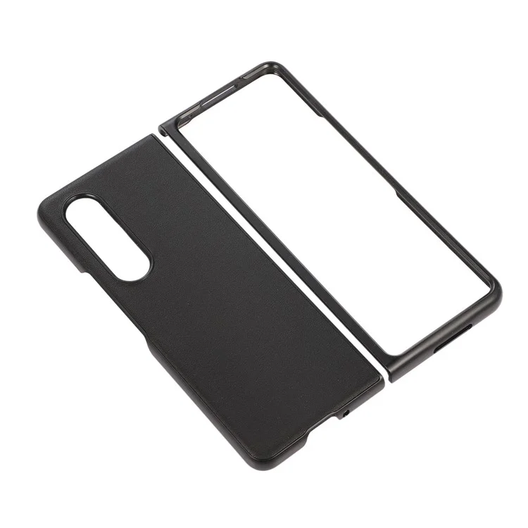 ПК + Genuine Leather Back Phone Case Cover для Samsung Galaxy Z Fold3 5G Close-Fit 180-Degree Folding - Черный