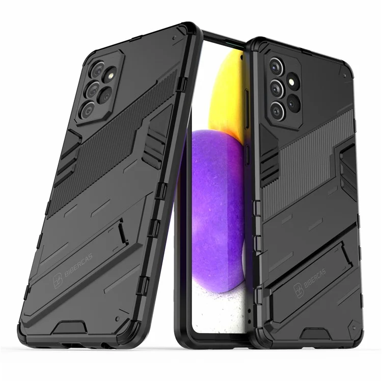 Military Grade Built-in Kickstand Dual Layer Case Hybrid Hard PC Soft TPU Shockproof Protective Cover for Samsung Galaxy A72 5G / 4G - Black