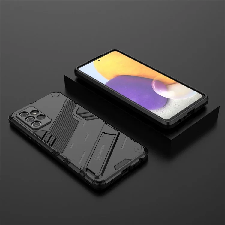 Military Grade Built-in Kickstand Dual Layer Case Hybrid Hard PC Soft TPU Shockproof Protective Cover for Samsung Galaxy A72 5G / 4G - Black