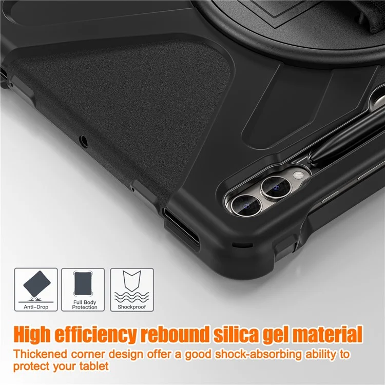 Hybrid-Tablet-Abdeckung 360 ° Swivel-Kickstand-Hülle Mit Handband + Schultergurt Für Samsung Galaxy Tab S7 FE T730 / T735 / T736B / T736N - Schwarz Schwarz