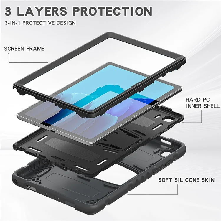 Capa Híbrida de PC + Silicone com Suporte para Samsung Galaxy Tab A7 10.4 (2020) / (2022) T500 / T505 / T507 / T505N - Preto / Preto