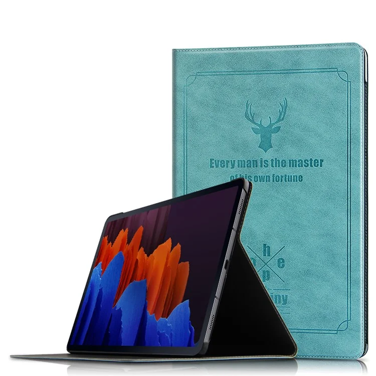 Deer Pattern Book Notebook Style PC Stand Folio PU Leather Hard Cover Case for Samsung Galaxy Tab S7+ / Tab S7 FE / Tab S8+ - Blue