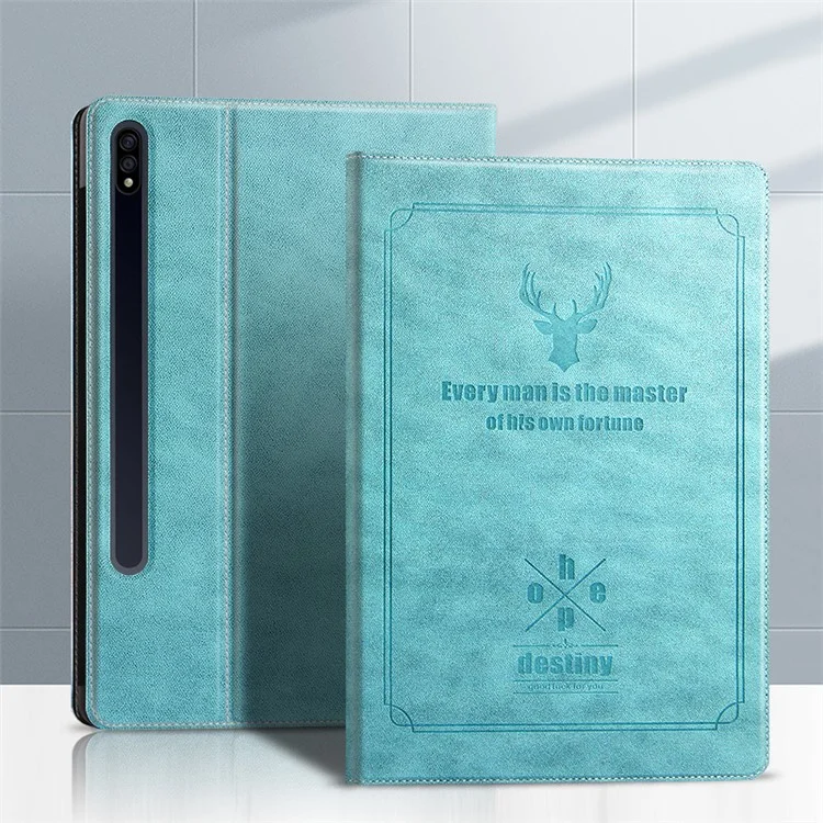 Deer Pattern Book Notebook Style PC Stand Folio PU Leather Hard Cover Case for Samsung Galaxy Tab S7+ / Tab S7 FE / Tab S8+ - Azul
