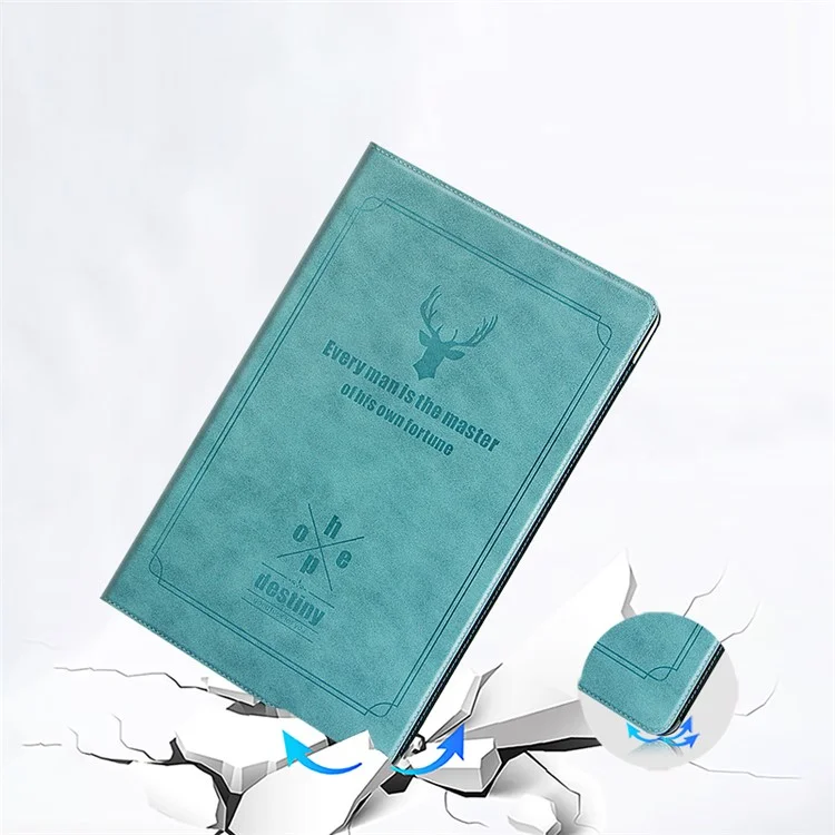Deer Pattern Book Notebook Style PC Stand Folio PU Leather Hard Cover Case for Samsung Galaxy Tab S7+ / Tab S7 FE / Tab S8+ - Azul