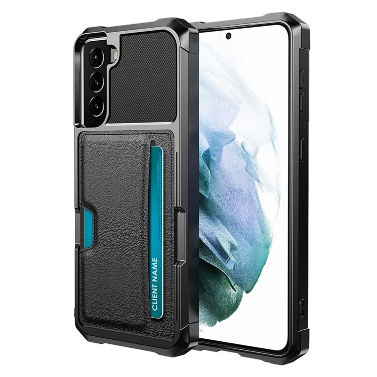 ZM02 Card Slot Design PU Lederüberzogener TPU Hybrid Case mit eingebautem Magnetblech für Samsung Galaxy S21 5G/4G - Schwarz