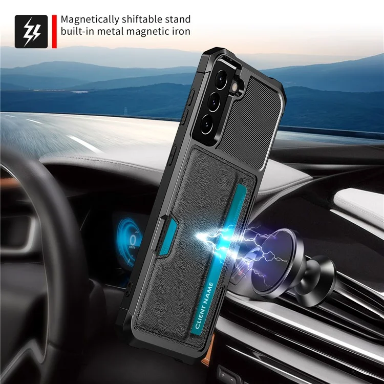 ZM02 Card Slot Design PU Lederüberzogener TPU Hybrid Case mit eingebautem Magnetblech für Samsung Galaxy S21 5G/4G - Schwarz