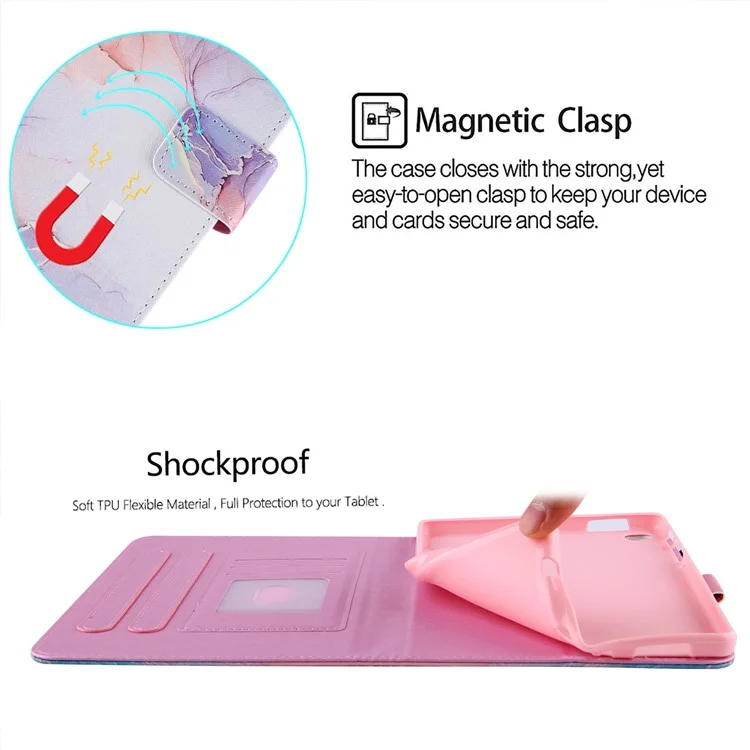 Silk Pattern Multiple Viewing Angles Shockproof Tablet Case Shell Stand Cover for Samsung Galaxy Tab A7 Lite 8.7-inch / SM-T220 (Wi-Fi) / SM-T225 - Milky Way Marble White
