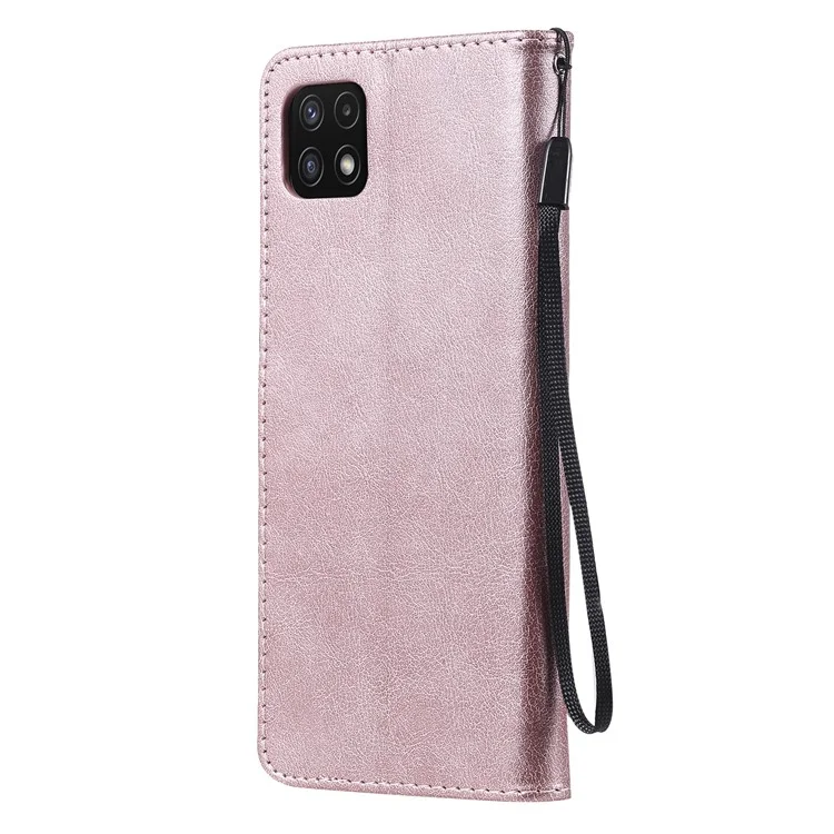 KT Leather Series-2 Wallet Stand in Pelle Involucro Con Involucro di Cinghia Per Samsung Galaxy A22 5G (versione Ue) - Oro Rosa
