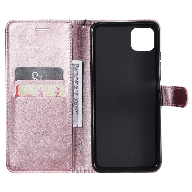 KT Leather Series-2 Wallet Stand in Pelle Involucro Con Involucro di Cinghia Per Samsung Galaxy A22 5G (versione Ue) - Oro Rosa