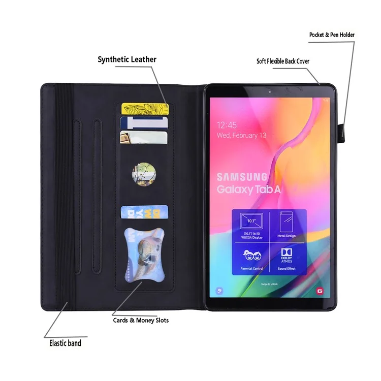 Front Pocket Leather Wallet Stand Tablet Cover for Samsung Galaxy Tab A7 10.4 (2020) / (2022) - Black