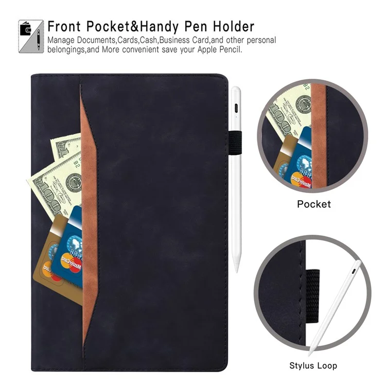 Business Style Leather Wallet Stand Tablet Cover with Front Pocket for Samsung Galaxy Tab A7 Lite 8.7-inch - Black