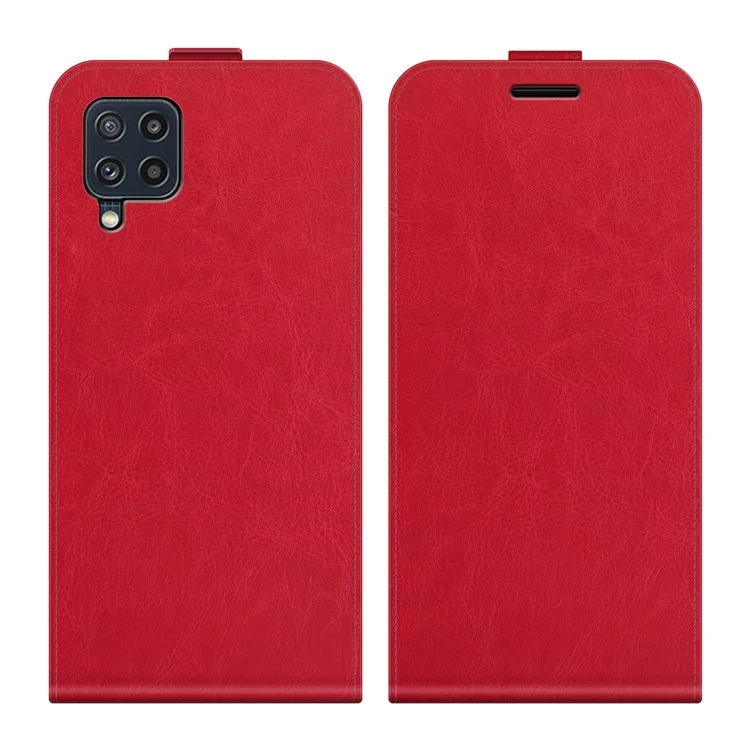 Vertical Flip Card Slot Design PU Leather Phone Case Crazy Horse Texture Cover for Samsung Galaxy M32 (Global Version) - Red