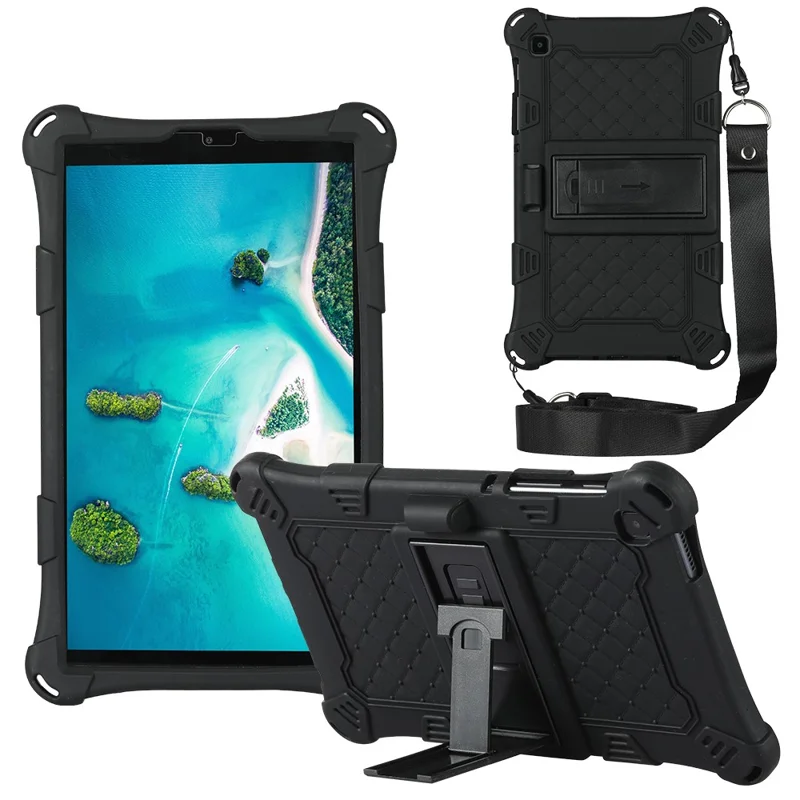Kickstand Design PC + Silicone Protective Tablet Cover Case with Lanyard for Samsung Galaxy Tab A7 Lite 8.7-inch - Black