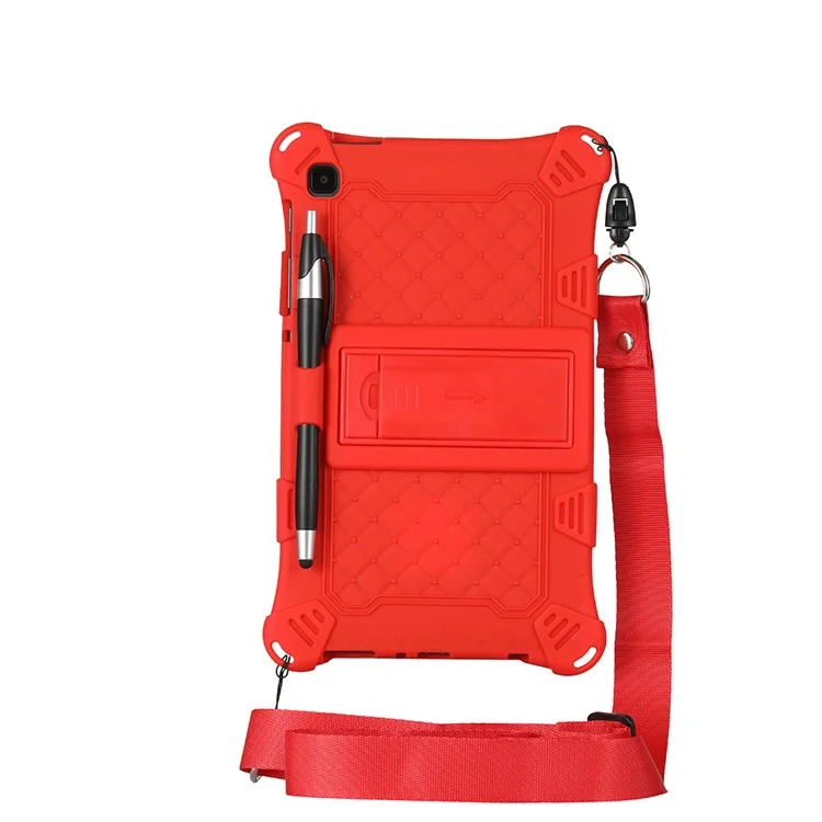 Kackstand Design PC + Caso Di Copertura Per Tablet Protettiva In Silicone Con Cordino Per Samsung Galaxy Tab A7 Lite 8.7-pollici - Rosso