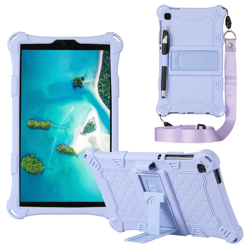 Kickstand Design PC + Silicone Protective Tablet Cover Case with Lanyard for Samsung Galaxy Tab A7 Lite 8.7-inch - Purple