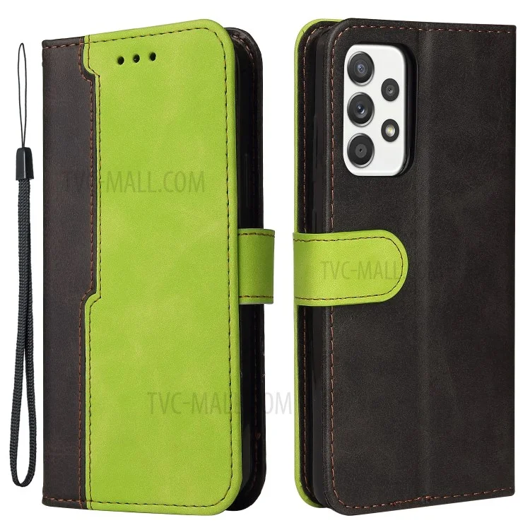 Dual-coulor Splicing Design Business Style Stand Stand Case Pour Samsung Galaxy A52 4g / 5G / A52s 5G - Vert
