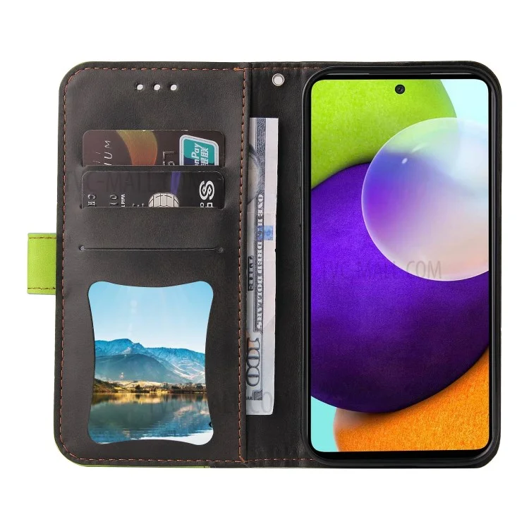 Dual-coulor Splicing Design Business Style Stand Stand Case Pour Samsung Galaxy A52 4g / 5G / A52s 5G - Vert