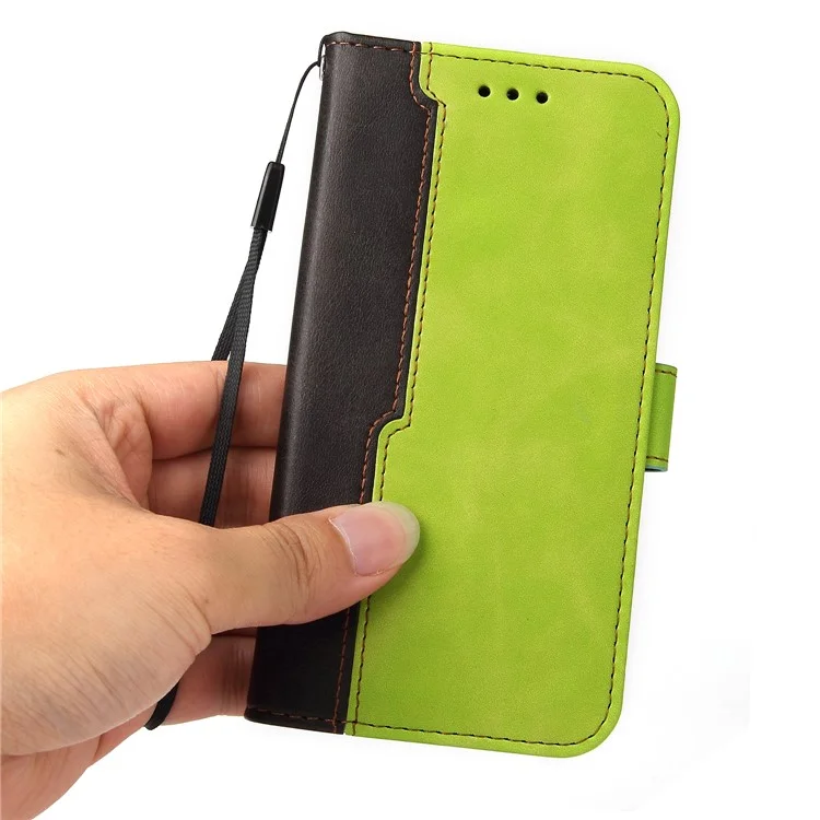 Funda de cartera de piel de poliuretano con diseño bicolor y correa de muñeca para Samsung Galaxy A12/M12/F12 - Verde