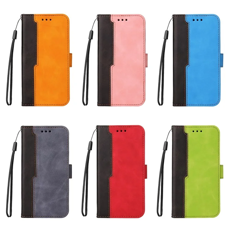 Funda de cartera de piel de poliuretano con diseño bicolor y correa de muñeca para Samsung Galaxy A12/M12/F12 - Verde
