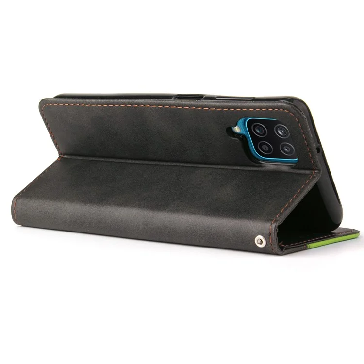 Funda de cartera de piel de poliuretano con diseño bicolor y correa de muñeca para Samsung Galaxy A12/M12/F12 - Verde