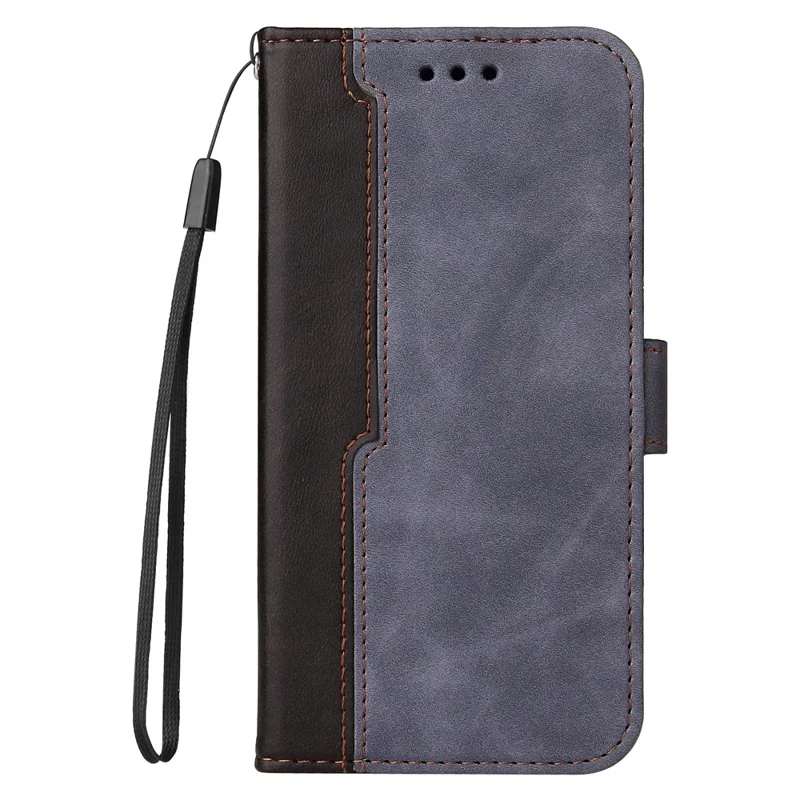 Bi-color Splicing Design PU Leather Wallet Stand Phone Case Protector with Wrist Strap for Samsung Galaxy A12/M12/F12 - Grey