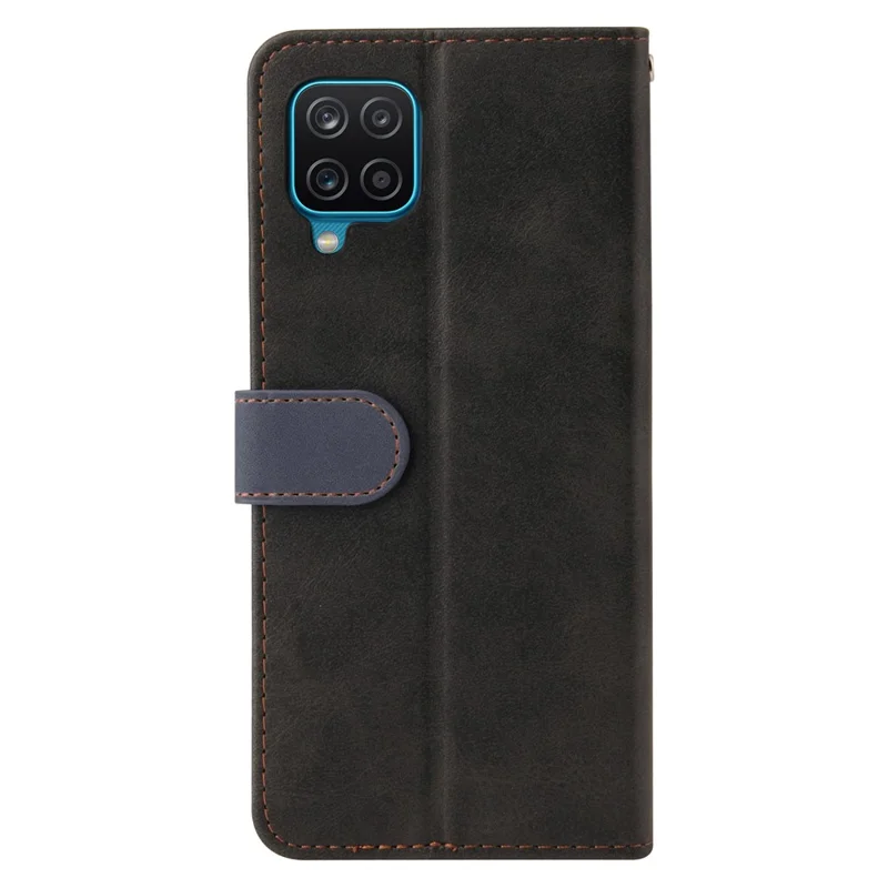 Bi-color Splicing Design PU Leather Wallet Stand Phone Case Protector with Wrist Strap for Samsung Galaxy A12/M12/F12 - Grey