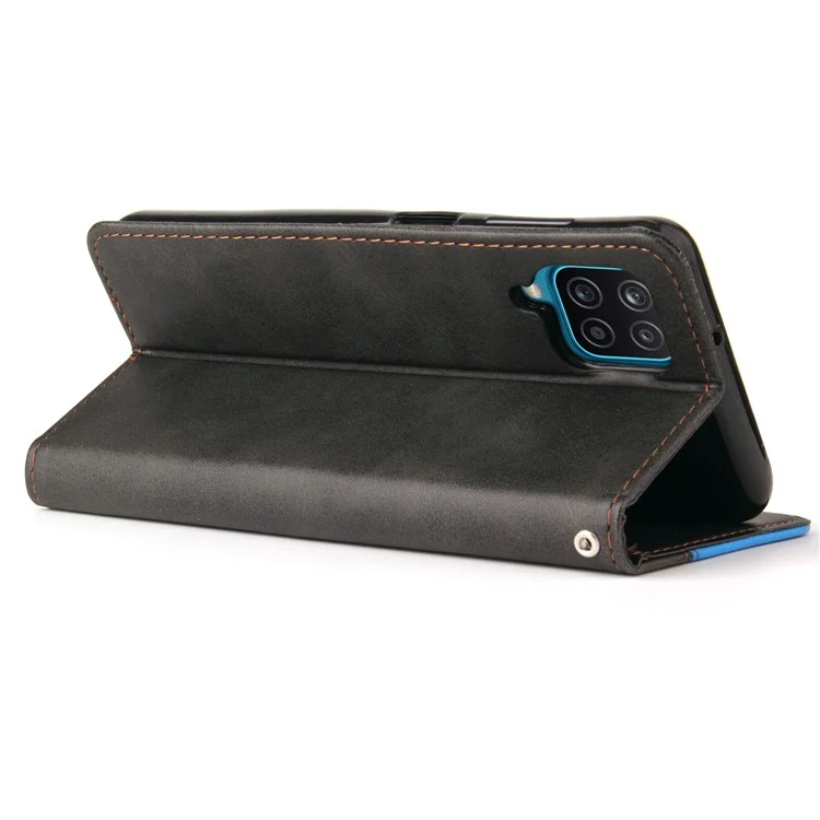 Design D'épissage Bi-couleur pu en Cuir Portefeuille Support de Téléphone Protecteur Avec Bracelet de Poignet Pour Samsung Galaxy A12 / M12 / F12 - Bleu